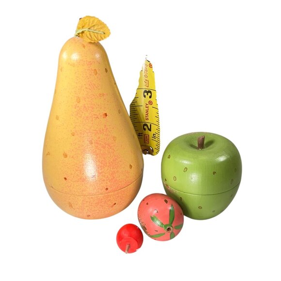 Vintage Wood Hand Painted Nesting Fruit Set Pear Apple Strawberry Cherry - Picture 9 of 15